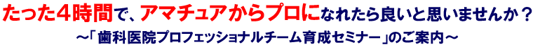 たった4時間で、アマチュアからプロになれたら良いと思いませんか?~『歯科医院プロフェッショナルチーム育成セミナー』のご案内~