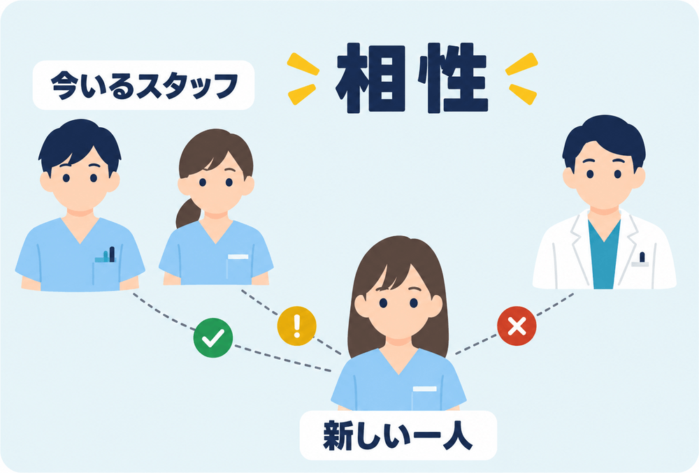 新しく入る一人と、今いるスタッフとの相性を表したイラスト