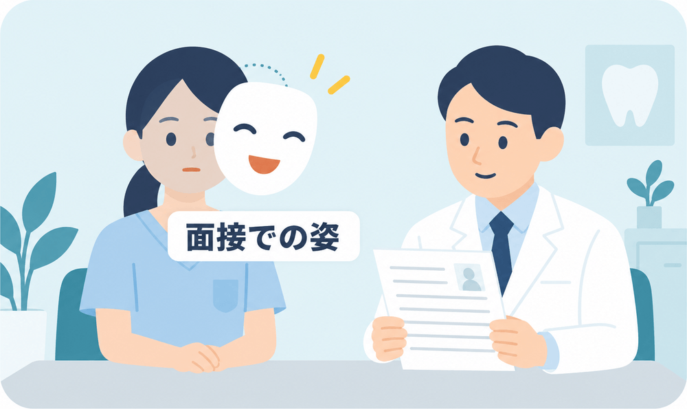 面接での姿と入職後の姿が違うことを表したイラスト