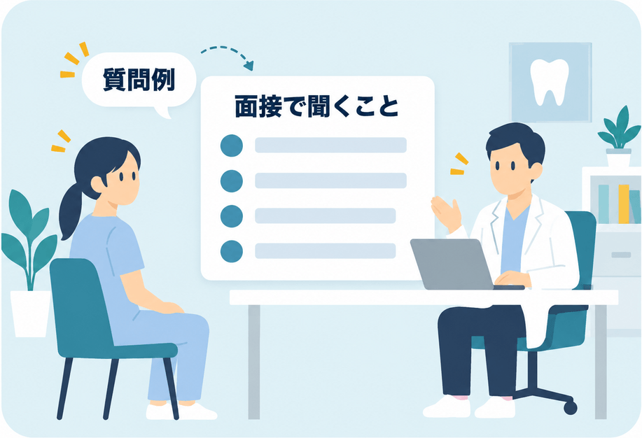 面接で聞くことが画面に表示されているイラスト
