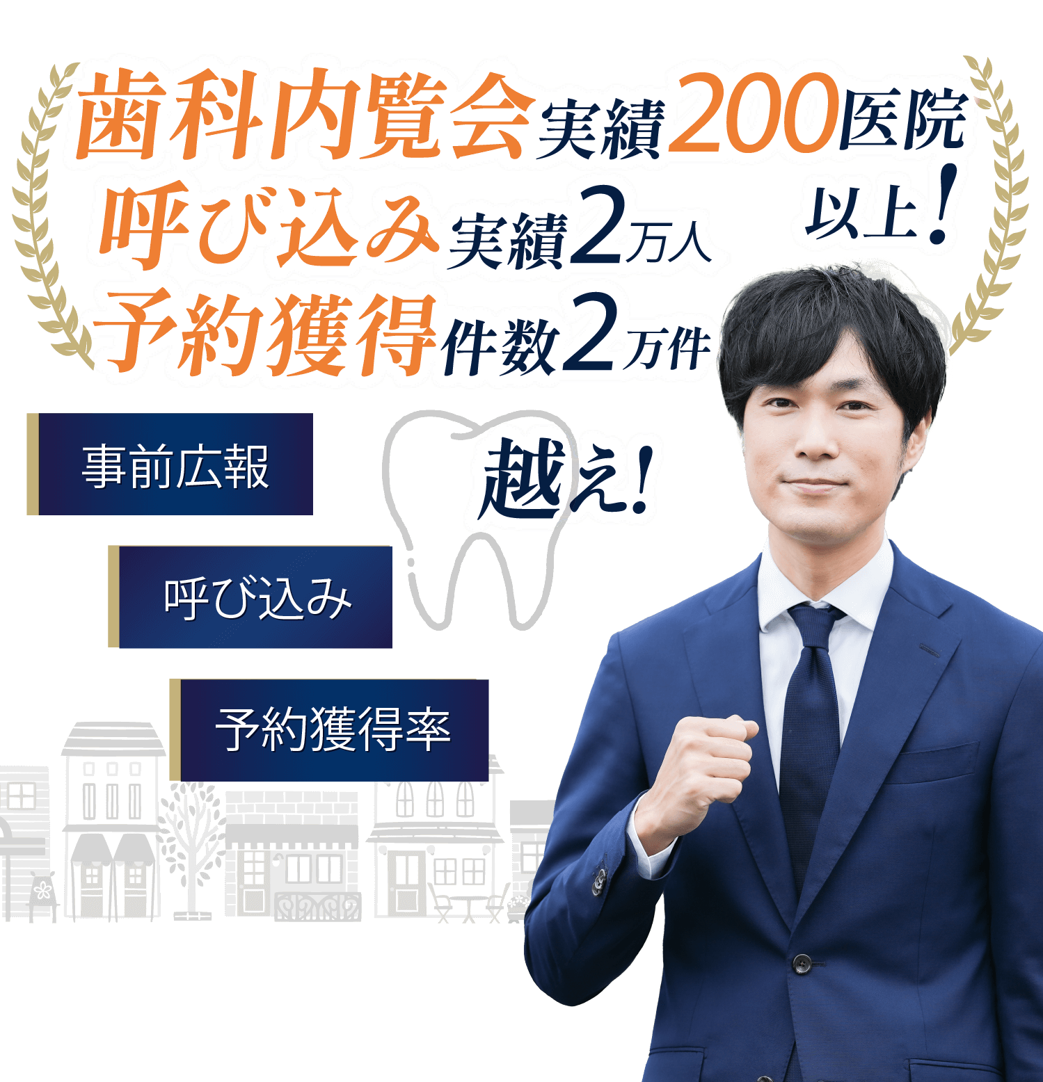 歯科内覧会実績200医院以上! 呼び込み実績2万人超え! 予約獲得件数2万件超え! 事前広報 呼び込み 予約獲得率