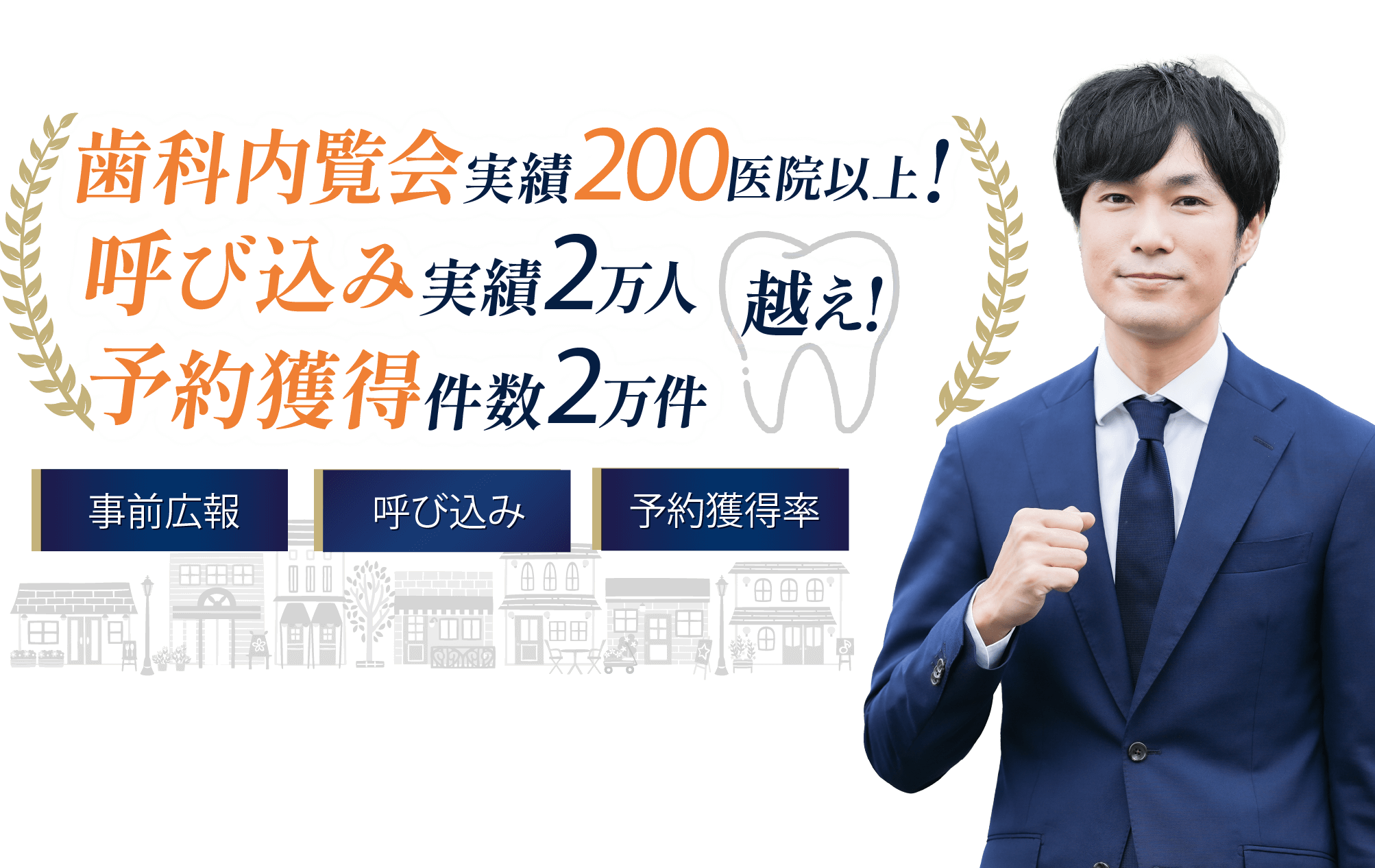 歯科内覧会実績200医院以上! 呼び込み実績2万人超え! 予約獲得件数2万件超え! 事前広報 呼び込み 予約獲得率